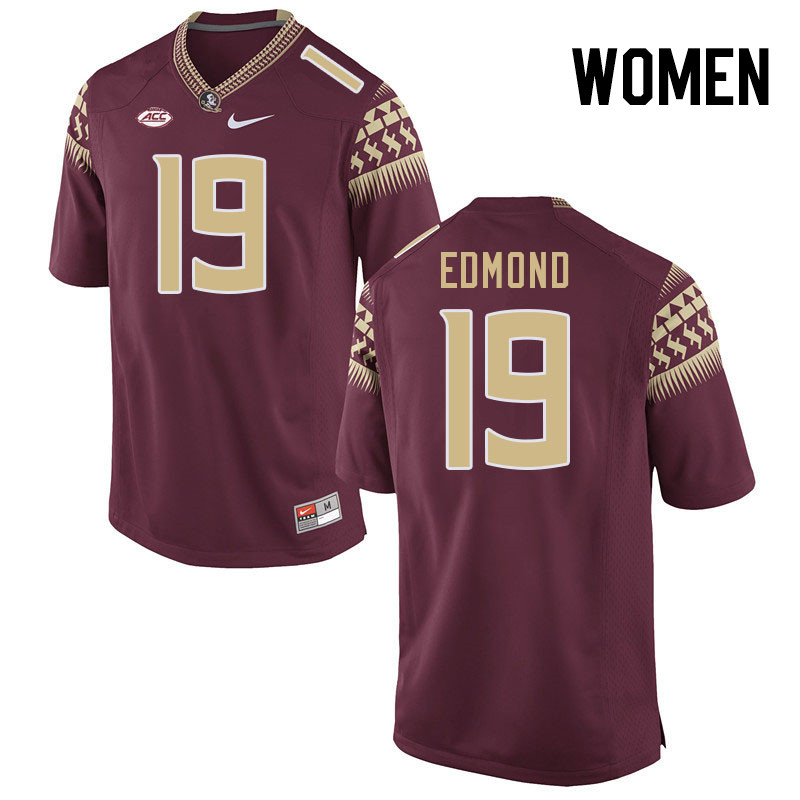 Women #19 Gilber Edmond Florida State Seminoles College Football Jerseys Stitched-Garnet - Click Image to Close